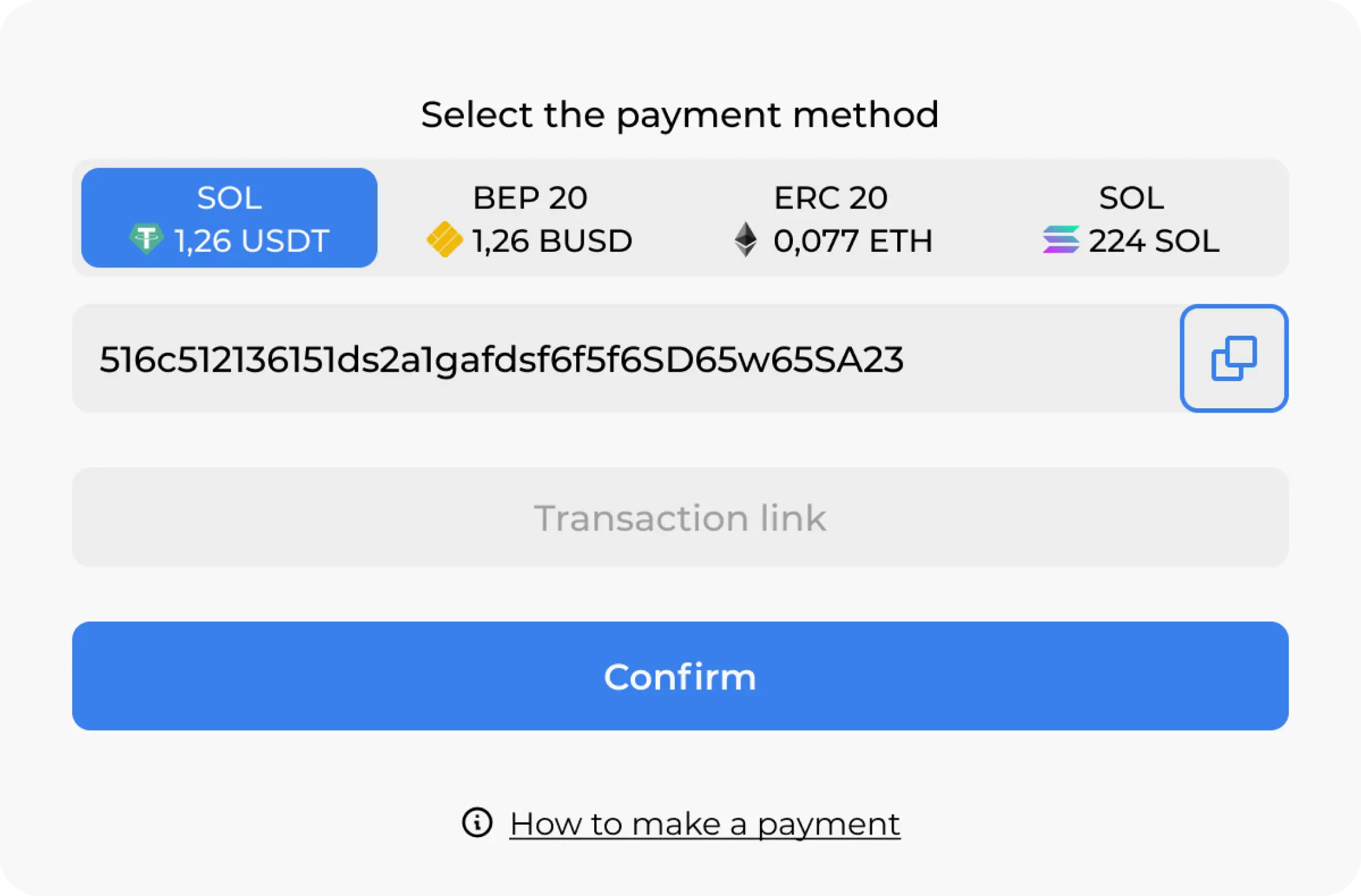 Crypto Payment widget